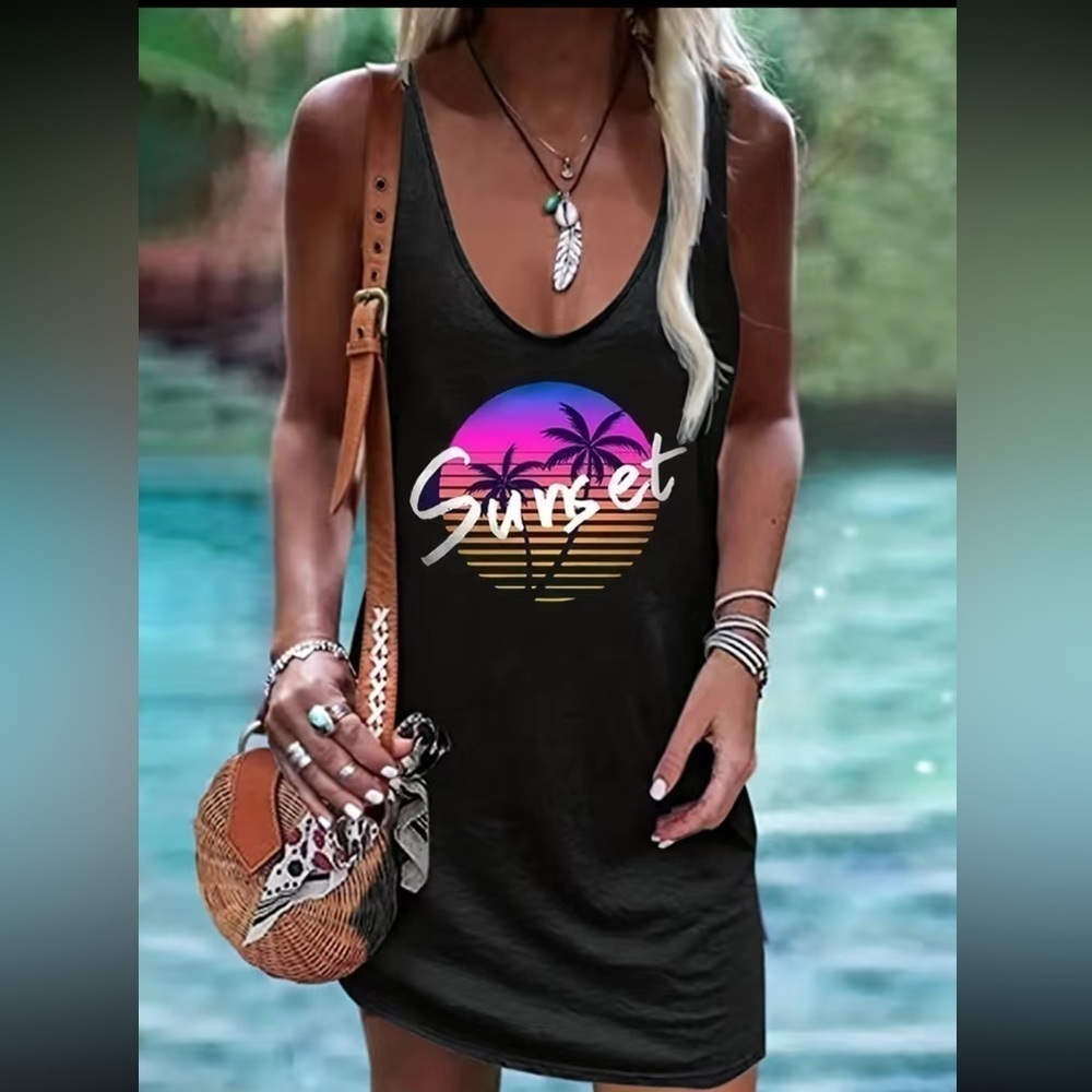 Sunset Print Tank Dress